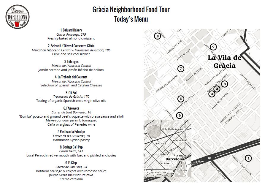 Barcelona Gracia Food Tour & Map